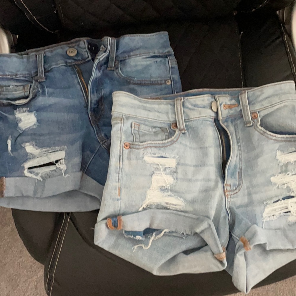 size 2 light blue and dark blue ripped jean shorts